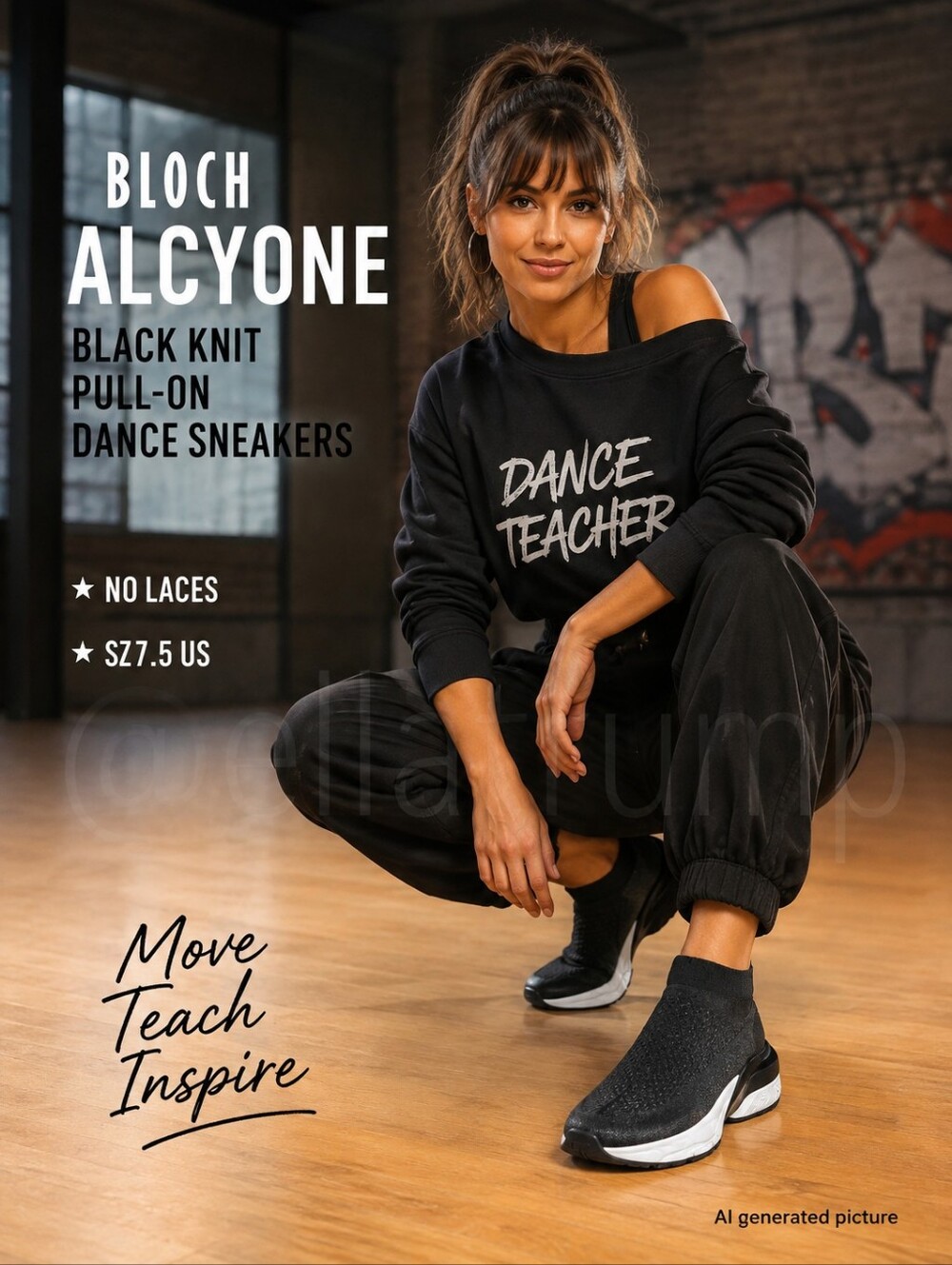 Bloch Alcyone Black Knit Pull-On Dance Sneakers no Laces Sz 7.5 US
